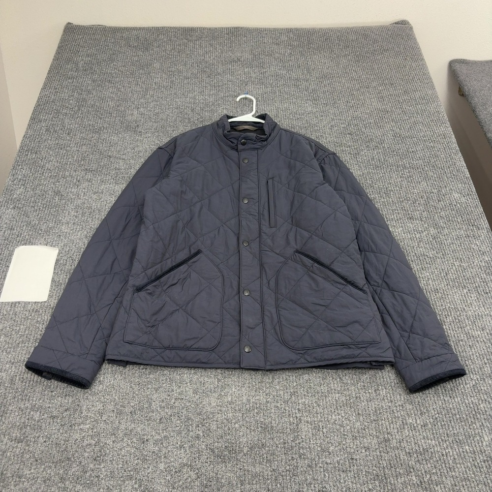 J Crew Quilted Jacket Mens L Blue Cotton Blend Diamond Quilt Mock Neck Casual